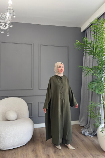 KURBAĞA DÜĞME DETAYLI PREMİUM MODAL TAKIM 6605 HAKİ