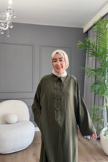 KURBAĞA DÜĞME DETAYLI PREMİUM MODAL TAKIM 6605 HAKİ