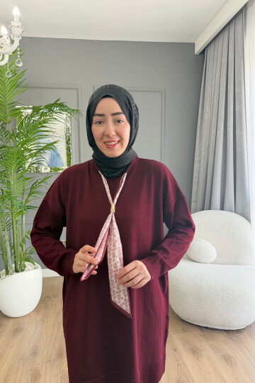 MERSERİZE KUMAŞ FULARLI TUNİK 6104 BORDO