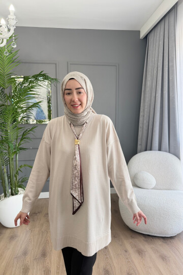 MERSERİZE KUMAŞ FULARLI TUNİK 6104 TAŞ