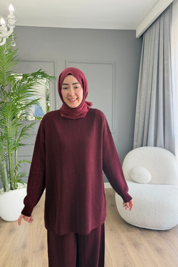 MERSERİZE KUMAŞ SİMLİ PANTALON TAKIM 6110 BORDO