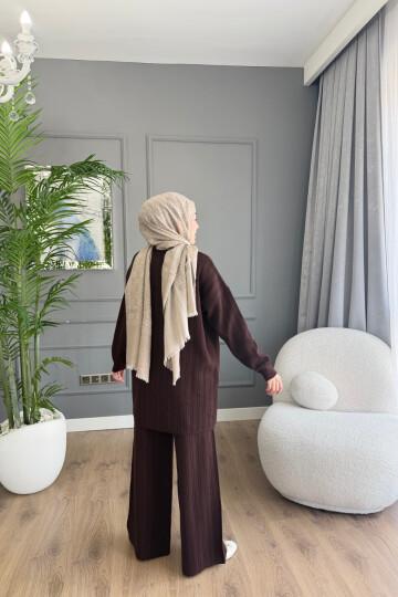 MERSERİZE KUMAŞ SİMLİ PANTALON TAKIM 6110 KAHVE