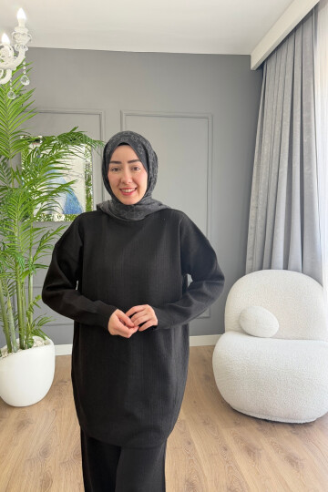 MERSERİZE KUMAŞ SİMLİ PANTALON TAKIM 6110 SİYAH