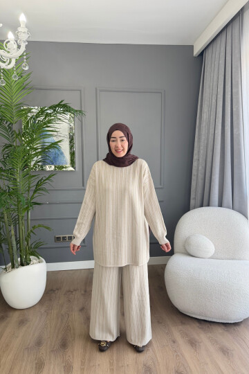MERSERİZE KUMAŞ SİMLİ PANTALON TAKIM 6110 TAŞ