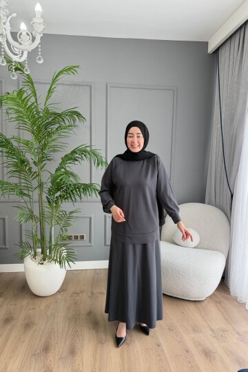 OYSHO ETEKLİ YAZLIK KUMAŞ  TAKIM 4425 ANTRASİT