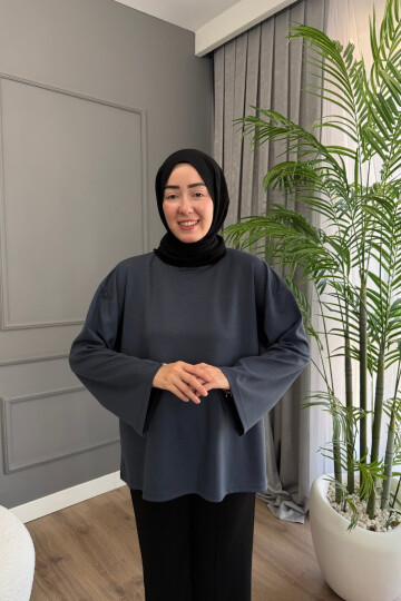 Oysho Kumaş Rahat Kalıp Bisiklet Yaka Tunik 3003 Antrasit