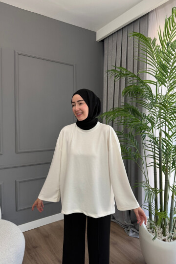 Oysho Kumaş Rahat Kalıp Bisiklet Yaka Tunik 3003 Beyaz