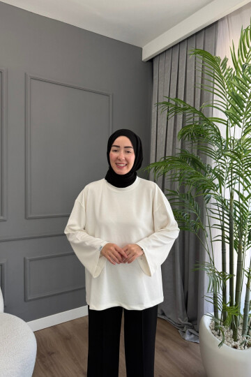 Oysho Kumaş Rahat Kalıp Bisiklet Yaka Tunik 3003 Beyaz