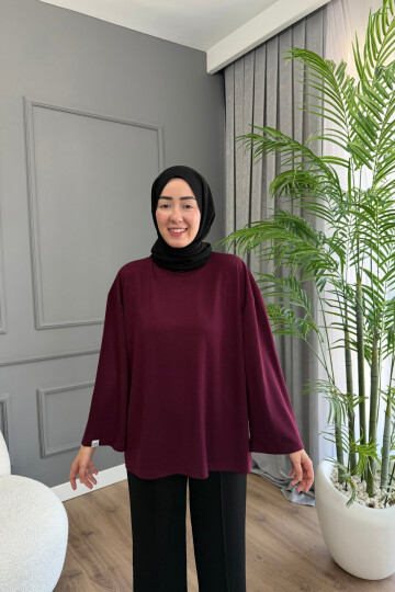 Oysho Kumaş Rahat Kalıp Bisiklet Yaka Tunik 3003 Bordo