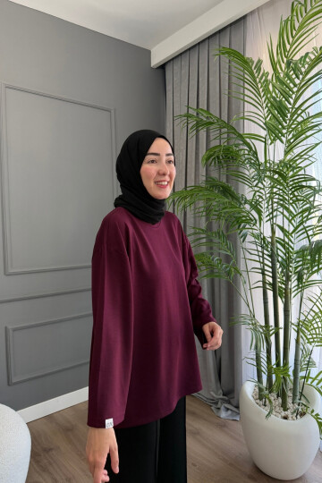 Oysho Kumaş Rahat Kalıp Bisiklet Yaka Tunik 3003 Bordo