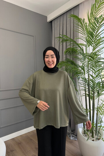 Oysho Kumaş Rahat Kalıp Bisiklet Yaka Tunik 3003 Haki