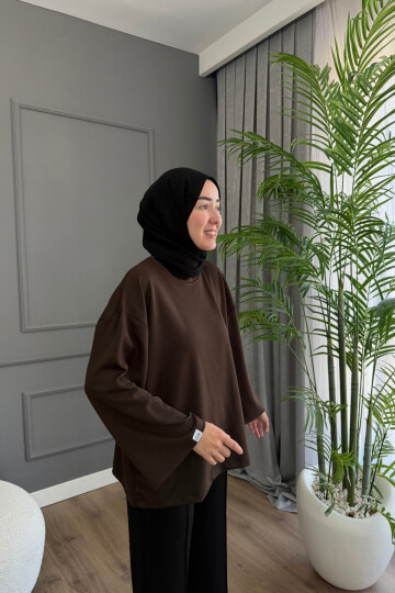 Oysho Kumaş Rahat Kalıp Bisiklet Yaka Tunik 3003 Kahve