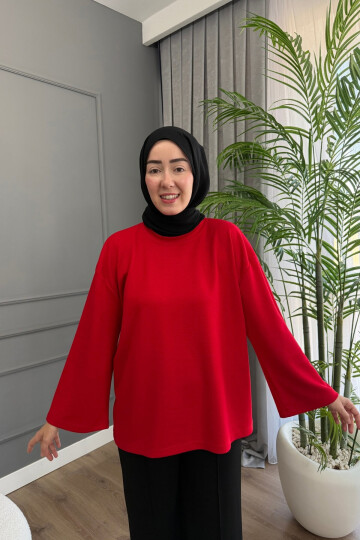 Oysho Kumaş Rahat Kalıp Bisiklet Yaka Tunik 3003 Kırmızı