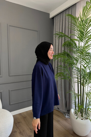 Oysho Kumaş Rahat Kalıp Bisiklet Yaka Tunik 3003 Lacivert