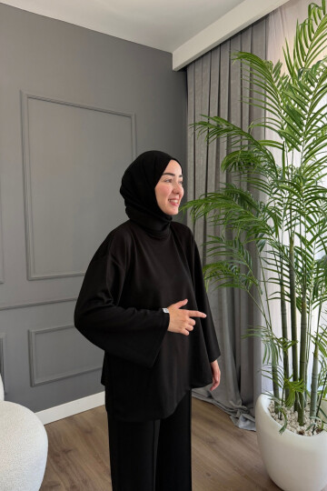 Oysho Kumaş Rahat Kalıp Bisiklet Yaka Tunik 3003 Siyah