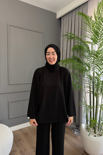 Oysho Kumaş Rahat Kalıp Bisiklet Yaka Tunik 3003 Siyah