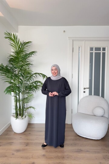 OYSHO KUMAŞ YAZLIK ELBİSE 1516 ANTRASİT