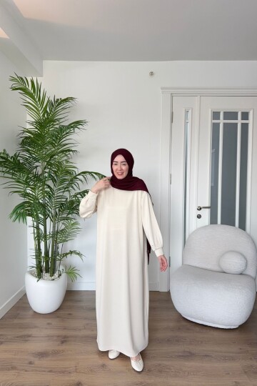 OYSHO KUMAŞ YAZLIK ELBİSE 1516 AÇIK KREM