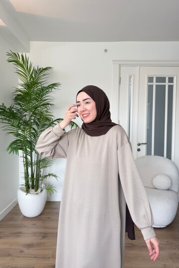 OYSHO KUMAŞ YAZLIK ELBİSE 1516 VİZON