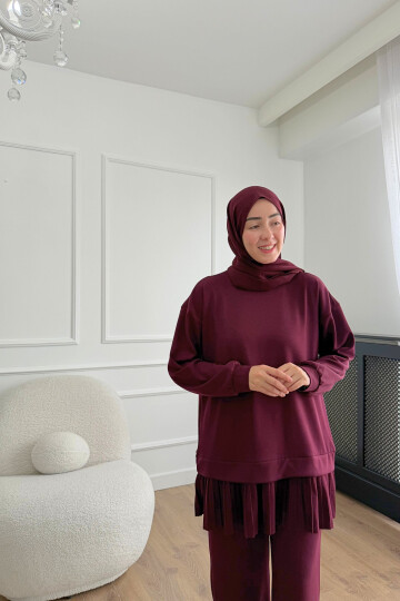 Pliseli Oysho Kumaş İkili Takım 2005 BORDO