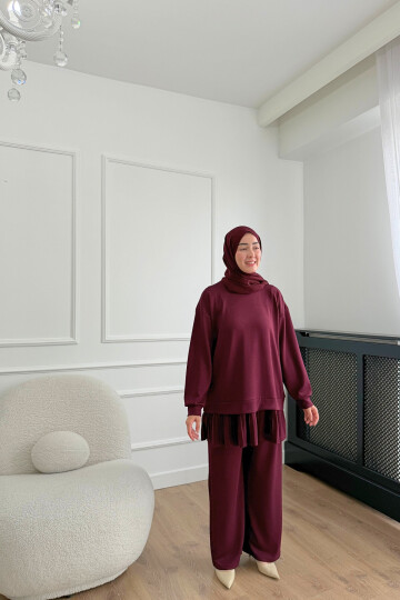 Pliseli Oysho Kumaş İkili Takım 2005 BORDO