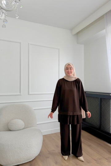 Pliseli Oysho Kumaş İkili Takım 2005 KAHVE