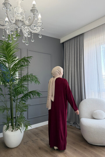 PONÇİK DÜĞME DETAYLI PREMİUM TRİKO ELBİSE 6141 BORDO
