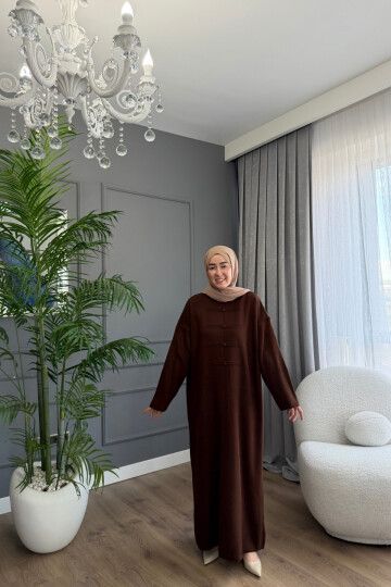 PONÇİK DÜĞME DETAYLI PREMİUM TRİKO ELBİSE 6141 KAHVE