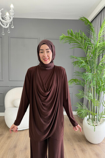 Sandy Pantalon Takım Ön Büzgü Detaylı 4201 KAHVE