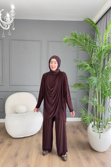 Sandy Pantalon Takım Ön Büzgü Detaylı 4201 KAHVE