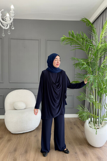 Sandy Pantalon Takım Ön Büzgü Detaylı 4201 LACİVERT