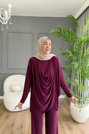 Sandy Pantalon Takım Ön Büzgü Detaylı 4201 MÜRDÜM