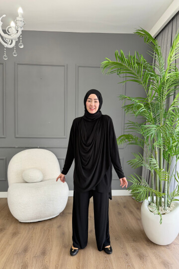 Sandy Pantalon Takım Ön Büzgü Detaylı 4201 SİYAH