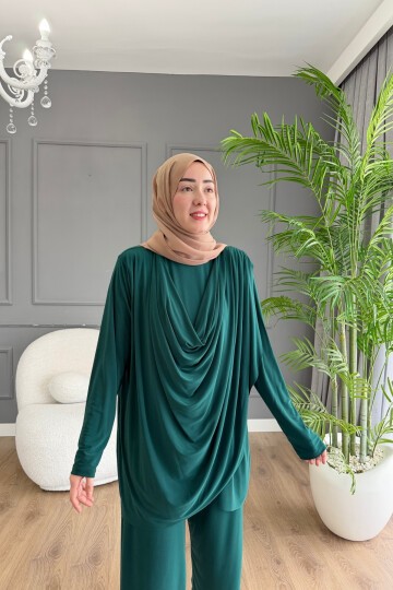 Sandy Pantalon Takım Ön Büzgü Detaylı 4201 ZÜMRÜT