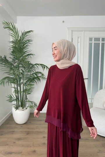 ŞİFON DETAYLI SANDY ETEK TAKIM 4210 BORDO