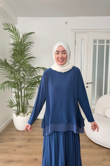 ŞİFON DETAYLI SANDY ETEK TAKIM 4210 İNDİGO