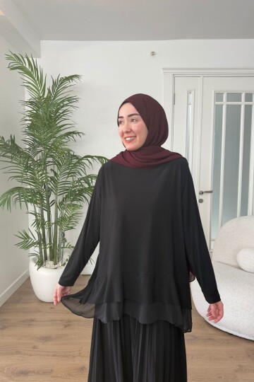 ŞİFON DETAYLI SANDY ETEK TAKIM 4210 SİYAH