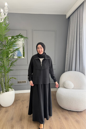 TENSEL KUMAŞ CEP DETAYLI ETEK TAKIM 2006 SİYAH