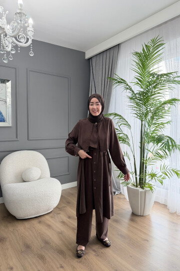 TENSEL KUMAŞ SPOR TUNİK TAKIM KAHVE