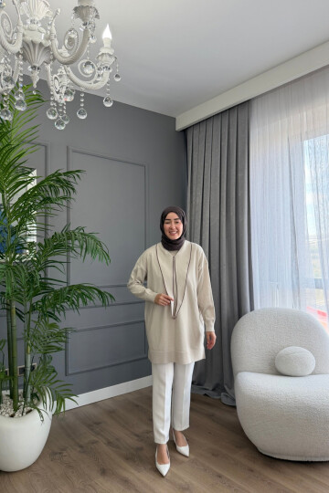 V YAKA PREMİUM TRİKO TUNİK 6139 BEJ