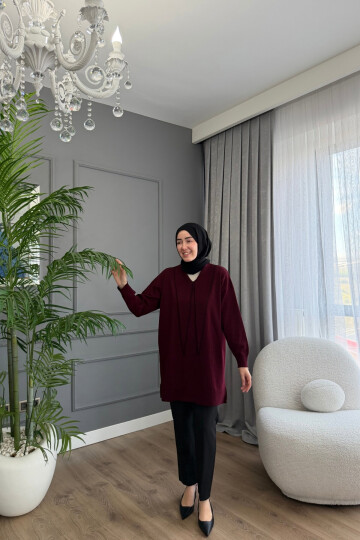 V YAKA PREMİUM TRİKO TUNİK 6139 BORDO