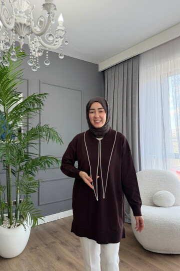 V YAKA PREMİUM TRİKO TUNİK 6139 KAHVE