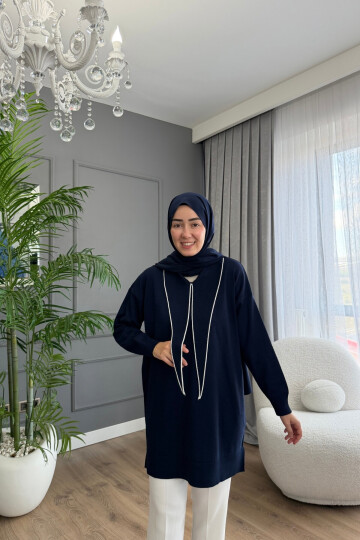 V YAKA PREMİUM TRİKO TUNİK 6139 LACİVERT