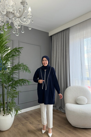 V YAKA PREMİUM TRİKO TUNİK 6139 LACİVERT