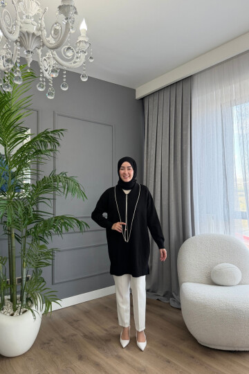 V YAKA PREMİUM TRİKO TUNİK 6139 SİYAH