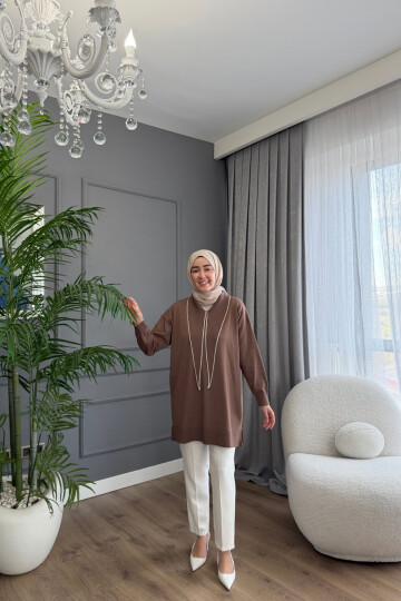 V YAKA PREMİUM TRİKO TUNİK 6139 VİZON