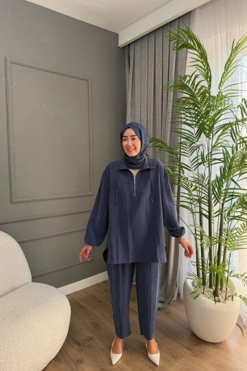 YAKASI FERMUARLI TENSEL TAKIM 4300 İNDİGO