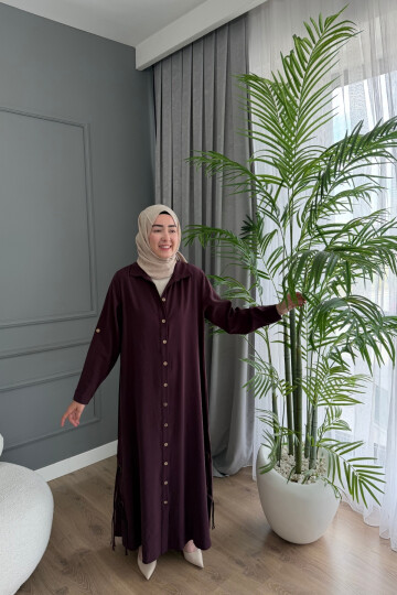 YANLARI BAĞCIKLI MODAL KUMAŞ ELBİSE 1518 MÜRDÜM